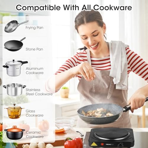 MIOAOTCE Countertop Single Cast Iron Burner 1000 Watts Electric Hot Plate with Adjustable Temperature 6.1" Cooktop for Dorm