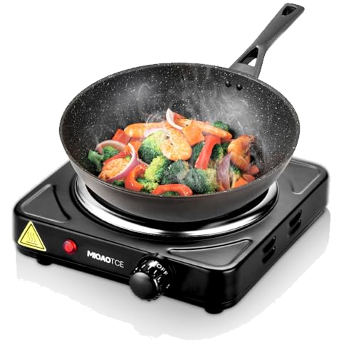 MIOAOTCE Countertop Single Cast Iron Burner 1000 Watts Electric Hot Plate with Adjustable Temperature 6.1" Cooktop for Dorm